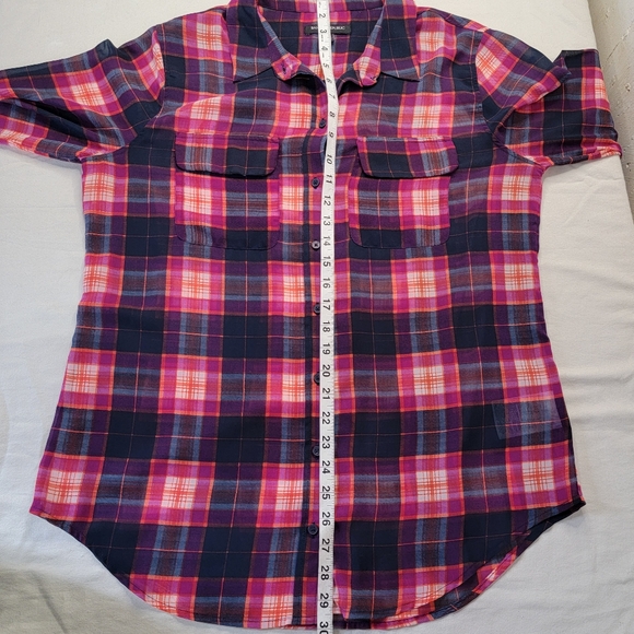 Banana Republic Factory Button-up Shirt Sheer Pink Blue Plaid Long Sleeve Preppy - Picture 11 of 12